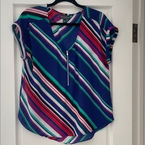 Women's short sleeve multicolored Striped Blouse